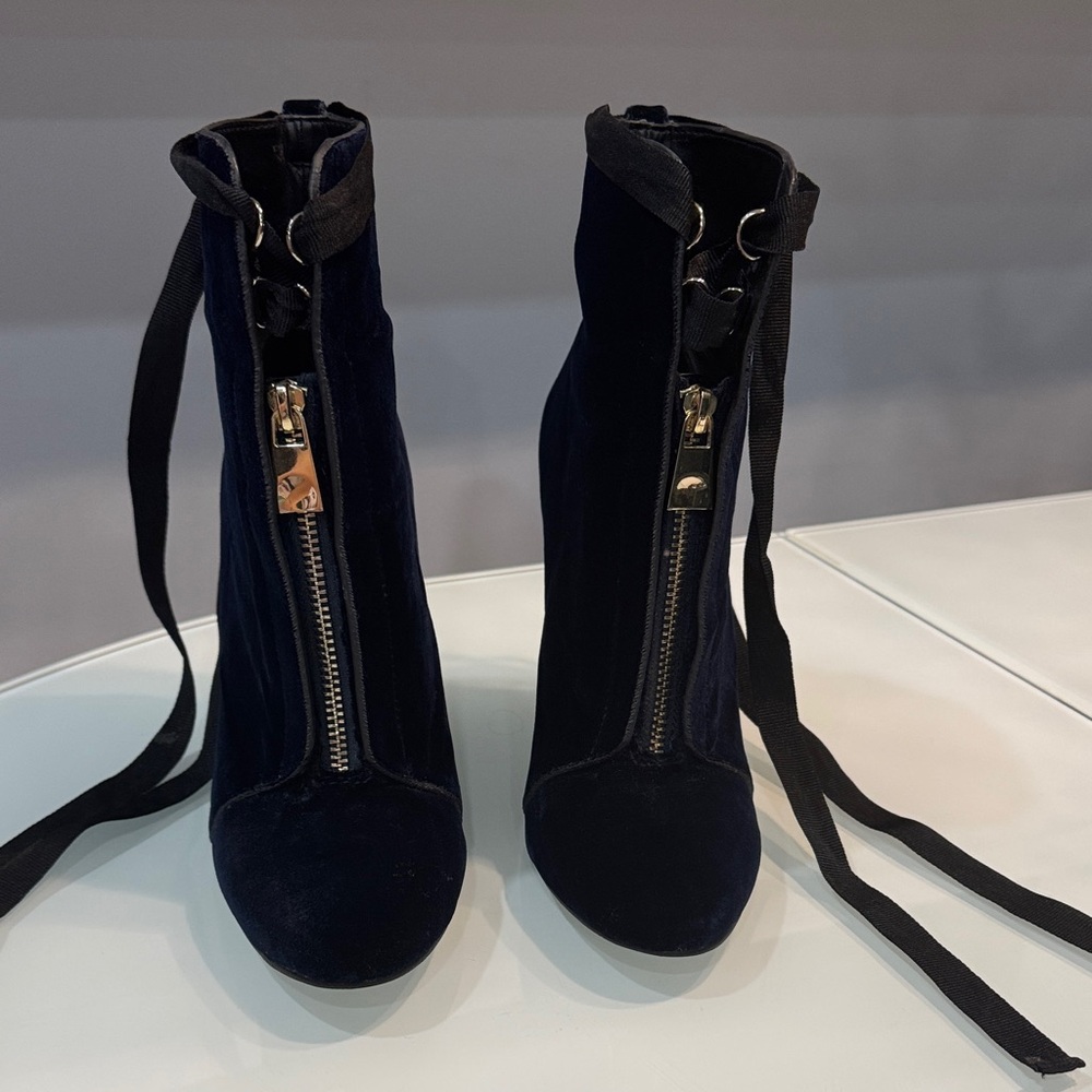 Zara Navy Velvet Lace Up Boots